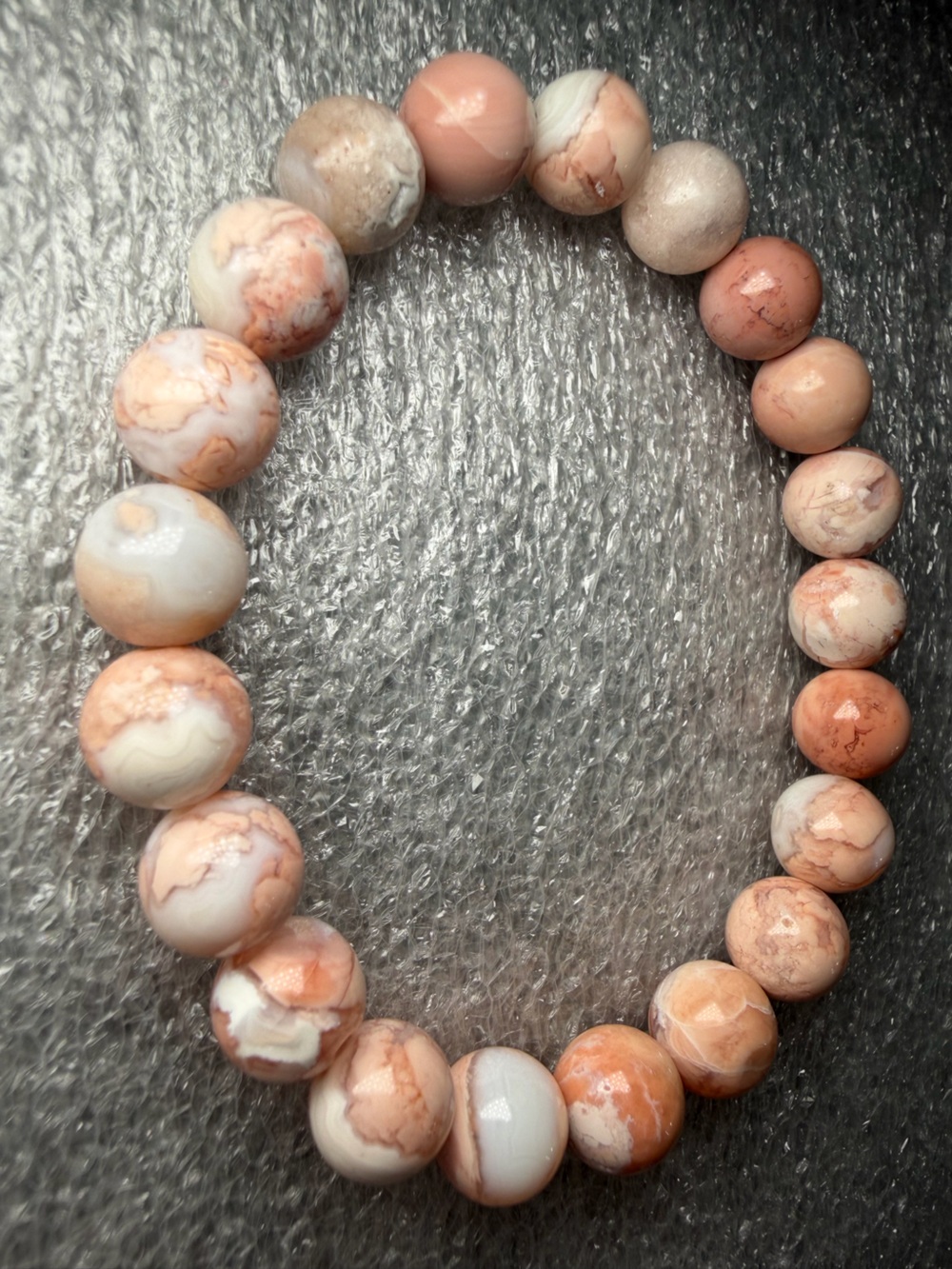 Beautiful 9MM “Cotton Candy” Mexican Pink Agate Natural Crystal Bracelet